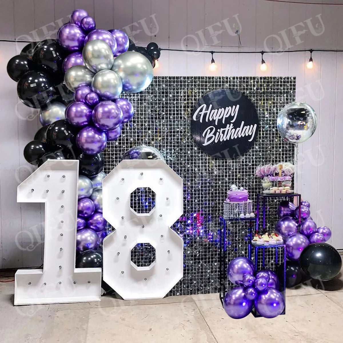 Black Purple Party Balloon Garland